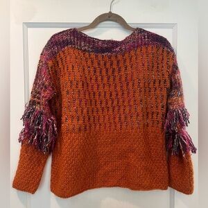 United Colors Of Benetton Orange Purple Knit Finge Boho Sweater approx size S